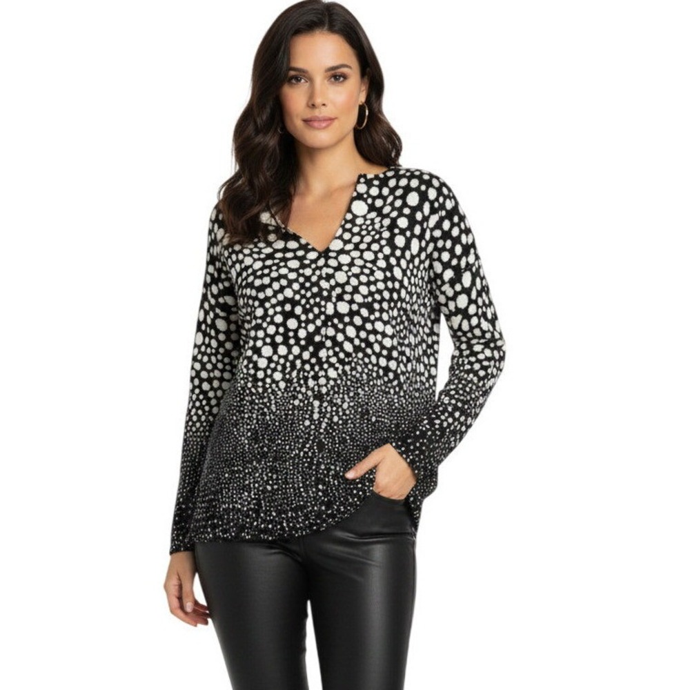 Cyrus Black & White Polka Dot Cardigan - Retro Mod‎ Style Sweater Size M